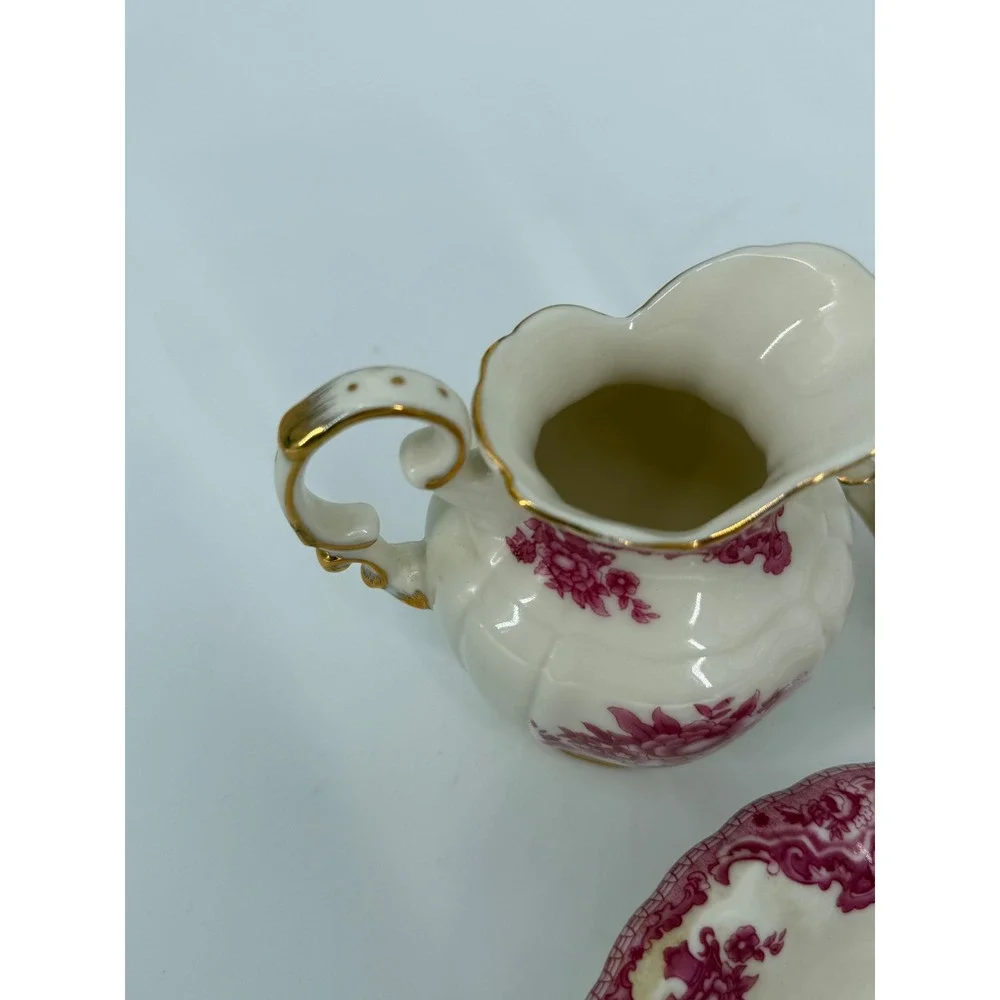 Bristol House Pink Floral Creamer Sugar Bowl Dish Set‎ Gold Trim Vintage